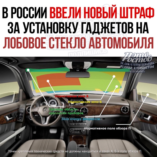 ⚡💸 В России ввели новый штраф за установку гаджетов на лобовое стекло автомобиля. Теперь запрещена..