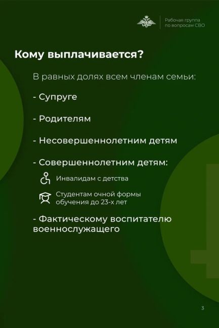 Кроме страховой суммы в размере 3 миллионов семья погибшего участника СВО может получить единовременное..