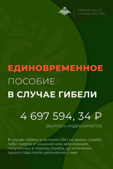 Кроме страховой суммы в размере 3 миллионов семья погибшего участника СВО может получить единовременное..