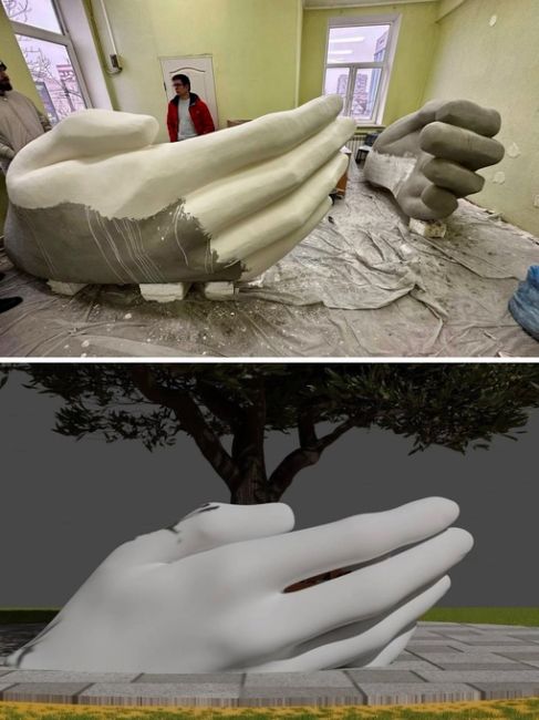 В парке ЦПКиО накануне Нового года установят новую скульптуру гигантских рук, бережно обнимающих дерево..