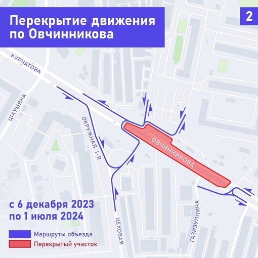 Ограничения движения на улице Овчинникова 

С 20 часов 6 декабря 2023 года до 1 июля 2024 года будет закрыт сквозной..