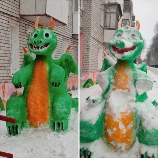 В Соликамске построили снежную фигуру в виде дракона, но простояла она недолго. Ее сломали. 

По словам..