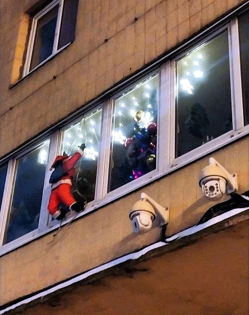 Санта-Клаусы штурмуют отель на Петроградке — креативное новогоднее украшение можно увидеть на Аптекарском..