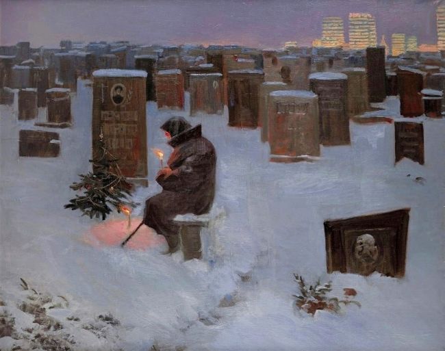 Невероятно пронзительная картина «Новогодняя ночь», которую российский художник Сергей Андрияка нарисовал..