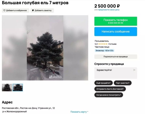 На одном из сайтов в Ростове продают 7-метровую голубую ель за 2,5 млн рублей

Автор объявления сообщает, что..