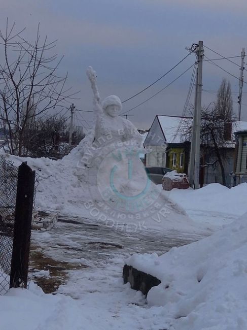 Воронежцы слепили снежную скульптуру защитника..