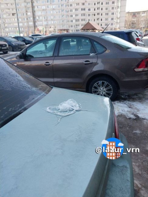 Вчера ночью какой-то имбецил решил с дома 38Д/1 в ЖК "Лазурном" покидать пакеты с водой на припаркованные..