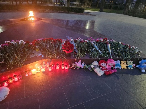 Таганрожцы продолжают приносить цветы к стихийным мемориалам в память о жертвах теракта в "Крокус сити..
