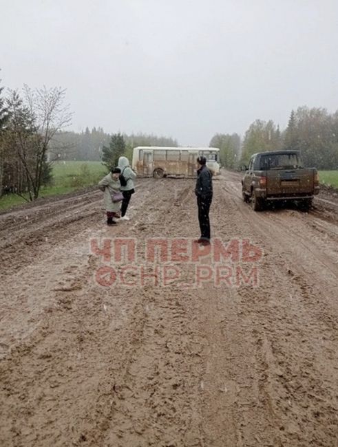 Дорога Чернушка - Емаш Павлово, дороги нет, автобус не довёз людей, высадил детей и пожилых людей, в такую..