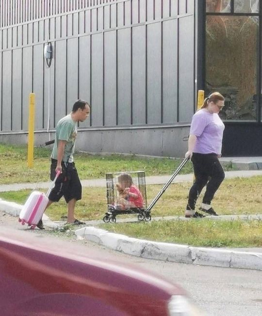 В Оренбурге заметили семью, которая выгуливала ребенка в клетке на колесах.

Молодая семья с собачкой..