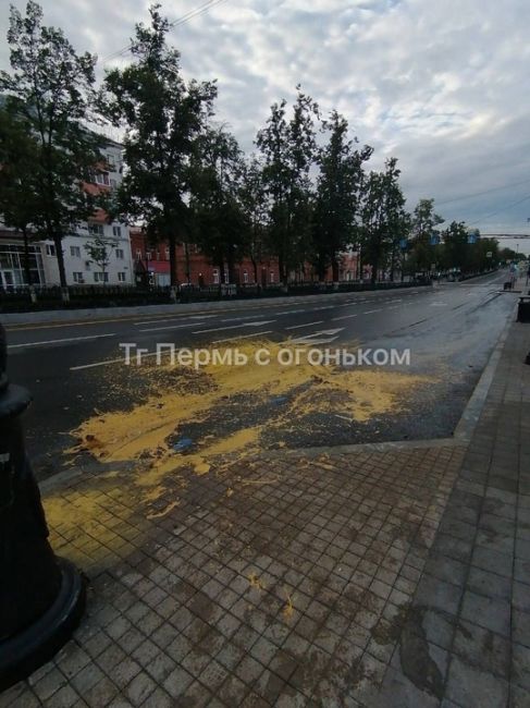 Сегодня наша читательница заметила дорожную краску по всей проезжей части на..