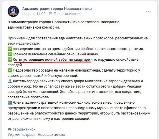 За ночные «тыгыдыки» его двух котов жителя Новошахтинска оштрафовали на 2 тысячи рублей

В Ростовской..