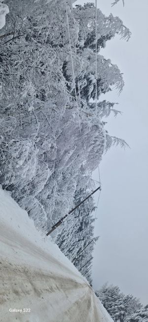 А так по дороге в Дурино (Березники). Провода покрылись коркой льда и провисают ..