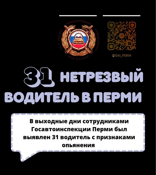 ‼️С 15 по 17 ноября сотрудниками Госавтоинспекции Перми был выявлен 31 водитель, который управлял..