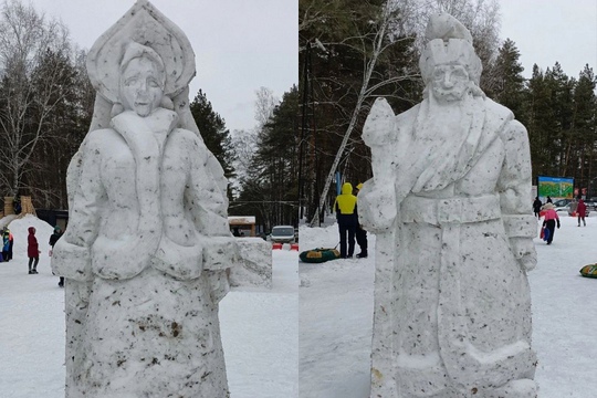 Новосибирцев возмутили фигуры Деда Мороза и Снегурочки, слепленные из снега и грязи. Как поделились..