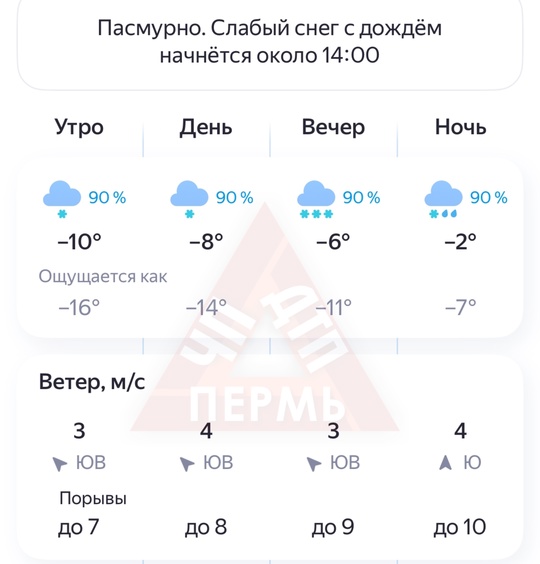 ‼️Пермяки, будьте осторожны на дороге, сегодня после 14 часов прогнозируется сильный снег, к вечеру с дождем...